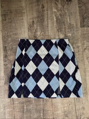 Pleated Mini Skirt in Navy and Light Blue